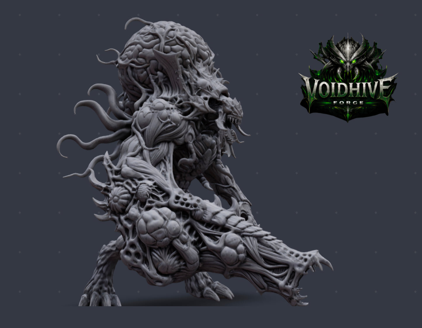 The Maw Ascendant 120mm resin centrepiece miniature by VoidHive Forge — front view, unpainted