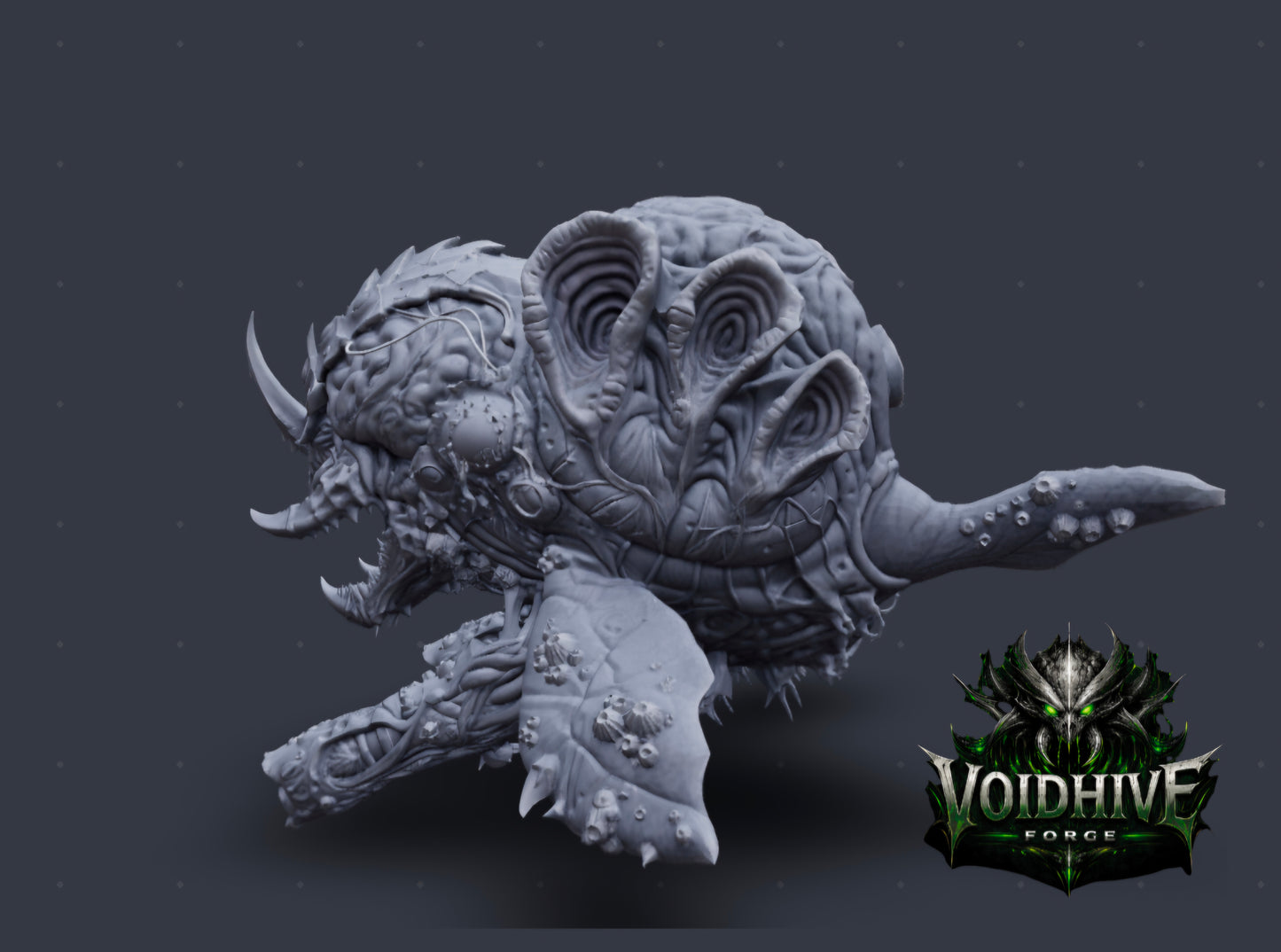 Gray fantasy creature model with 'Voidhive' logo on a dark background