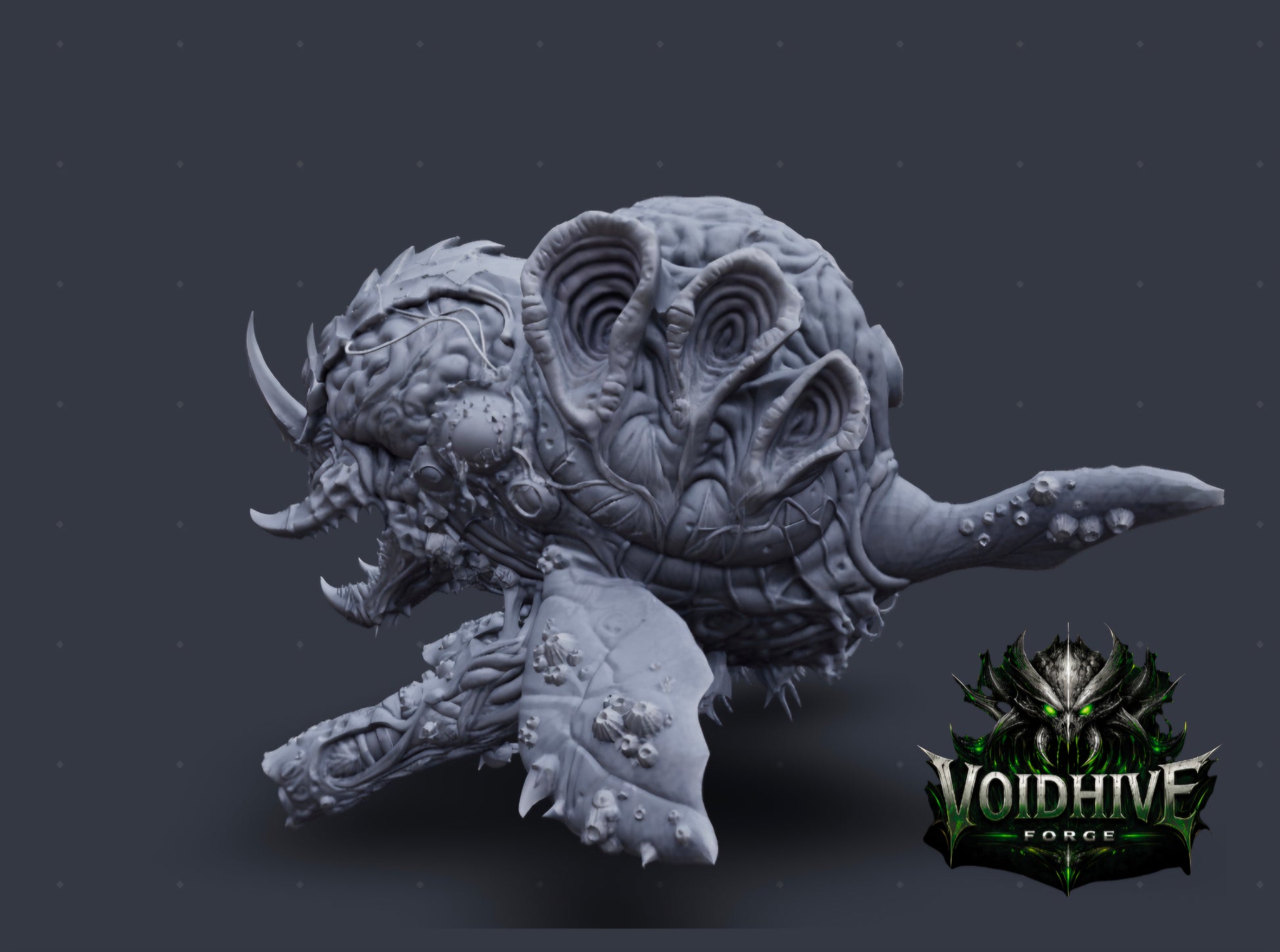 Gray fantasy creature model with 'Voidhive' logo on a dark background