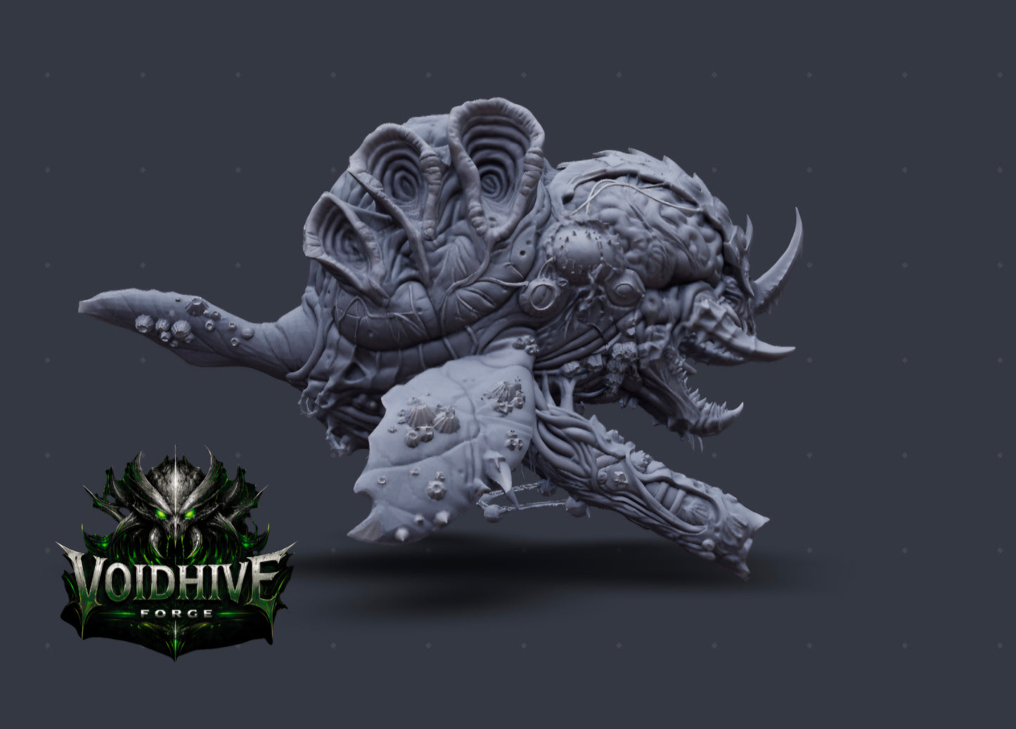 Gray fantasy creature model with 'Voidhive' logo on a dark background