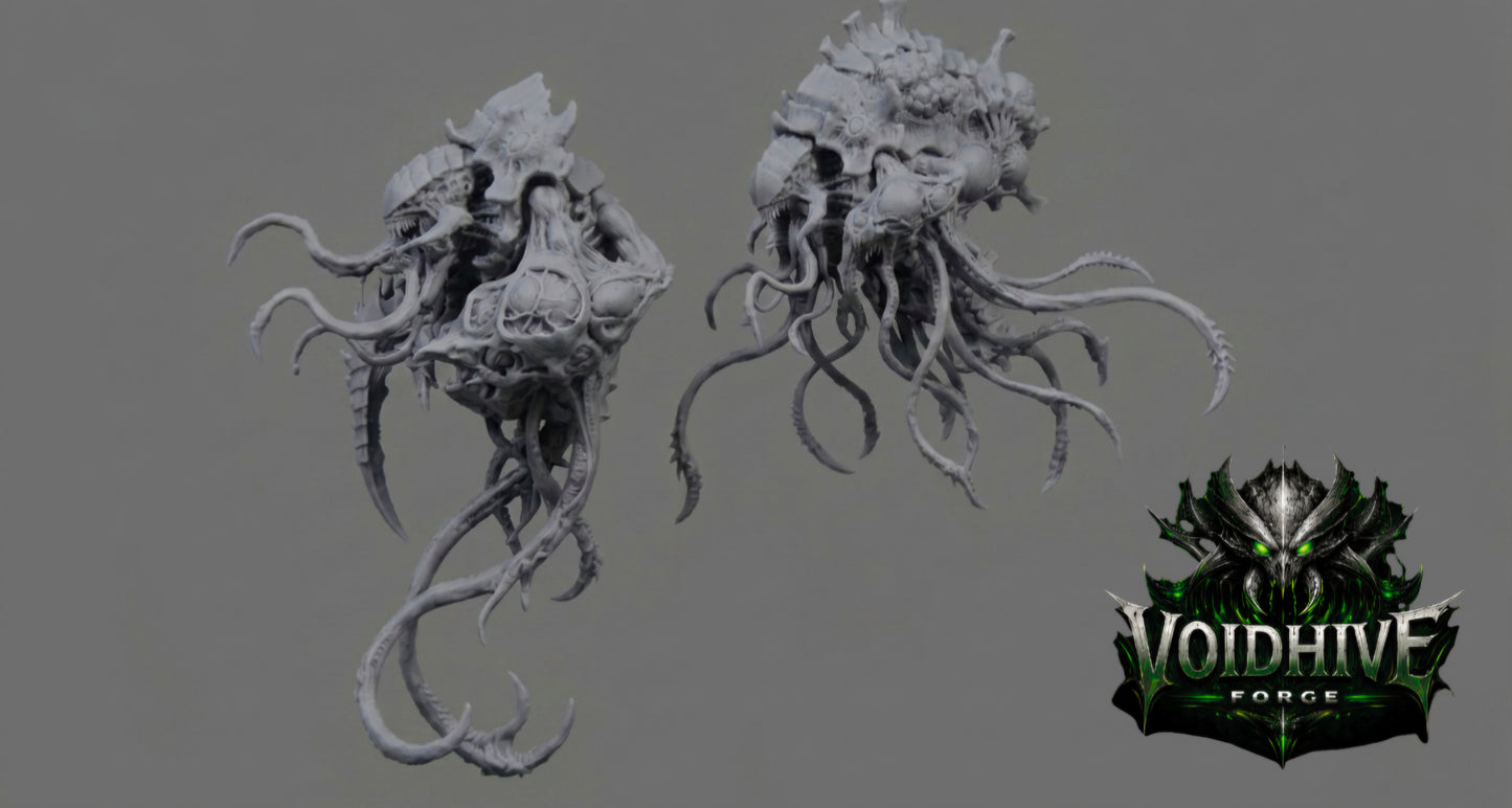 Two gray fantasy creature models on a gray background with 'Voidhive Force' logo.