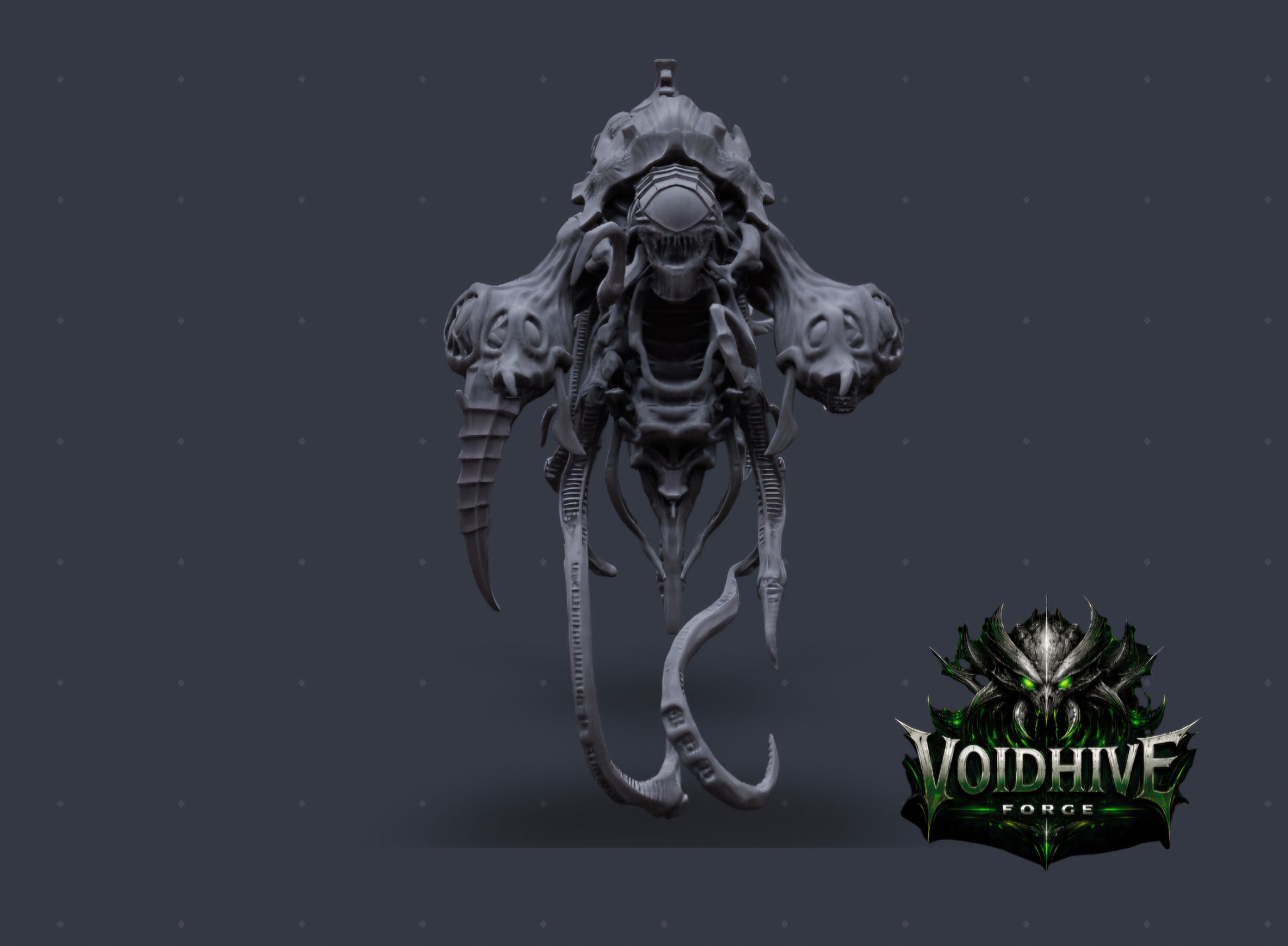 Gray alien-like creature model with 'Voidhive' logo on a dark background