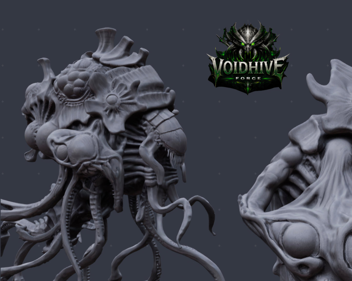 Gray alien creature model with 'Voidhive' logo in the corner