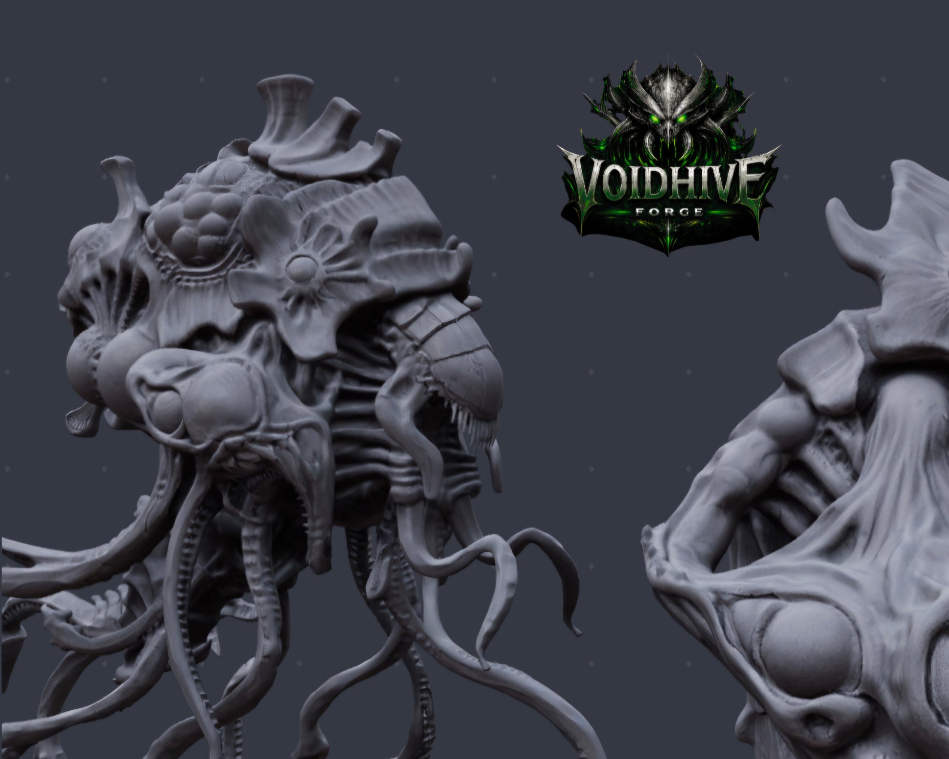 Gray alien creature model with 'Voidhive' logo in the corner