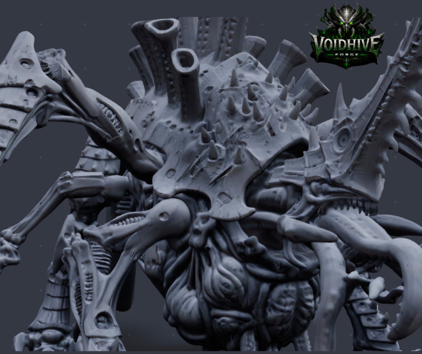  "Close-up detail of Void Harvester Prime Eldritch Bio Horror resin miniature showing organic tube crown, spiked carapace and writhing tentacle mass"