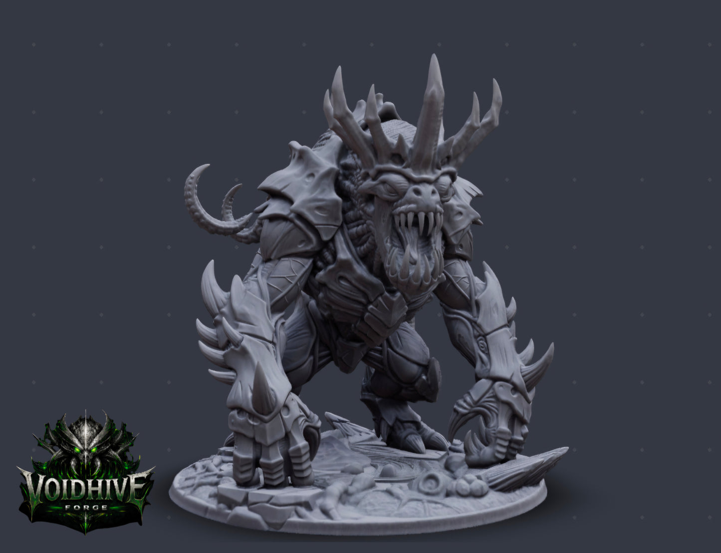 "Close-up detail of Void Tyrant Eldritch Warlord resin miniature showing layered chitinous torso, writhing tentacles and segmented armour plates"