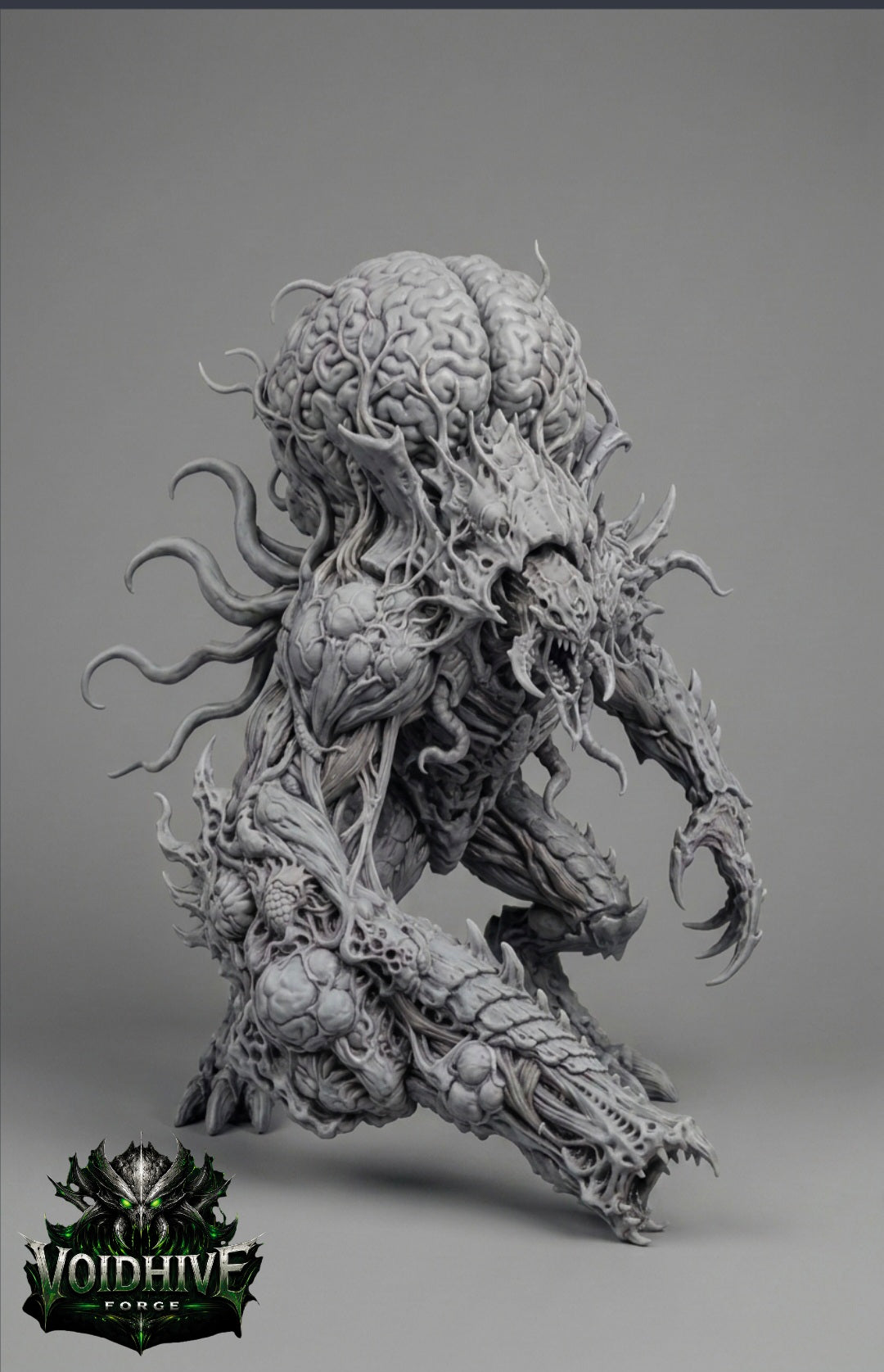 The Maw Ascendant 120mm resin centrepiece miniature by VoidHive Forge — front view, unpainted
