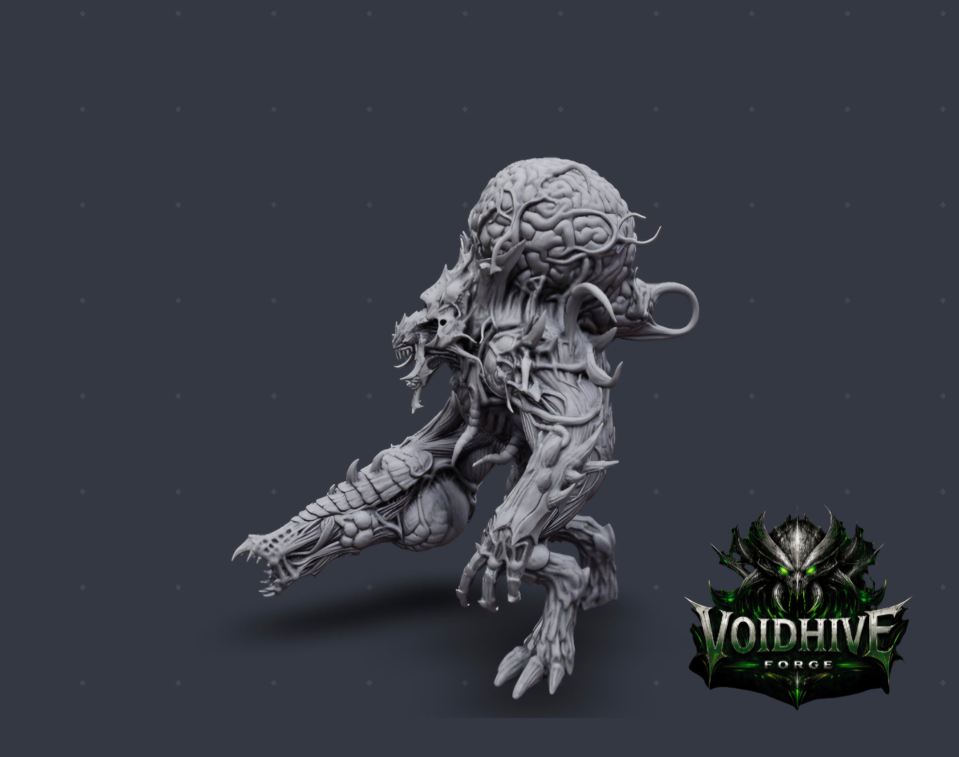 The Maw Ascendant 120mm resin centrepiece miniature by VoidHive Forge — front view, unpainted
