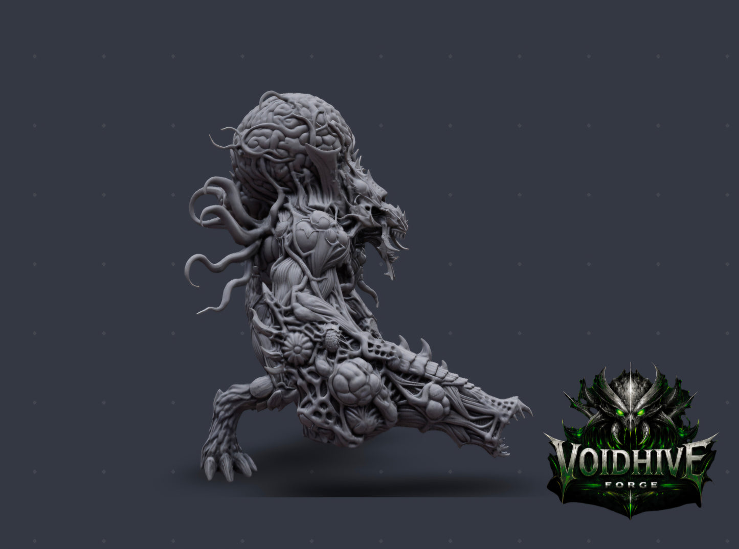 The Maw Ascendant 120mm resin centrepiece miniature by VoidHive Forge — front view, unpainted
