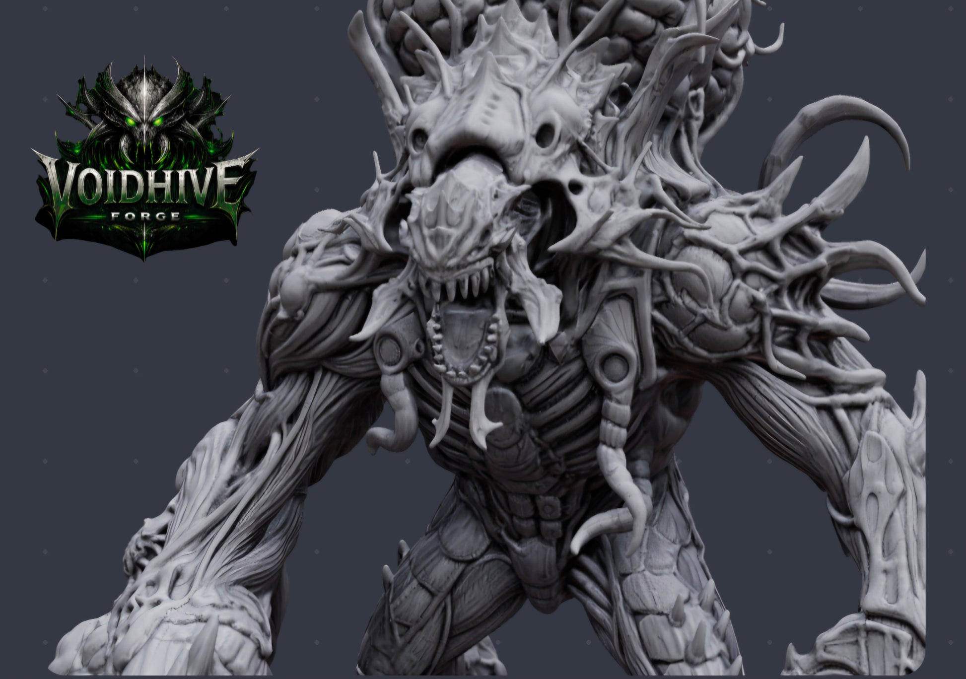 The Maw Ascendant 120mm resin centrepiece miniature by VoidHive Forge — front view, unpainted

