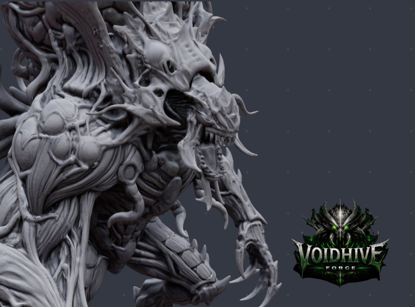 The Maw Ascendant 120mm resin centrepiece miniature by VoidHive Forge — front view, unpainted
