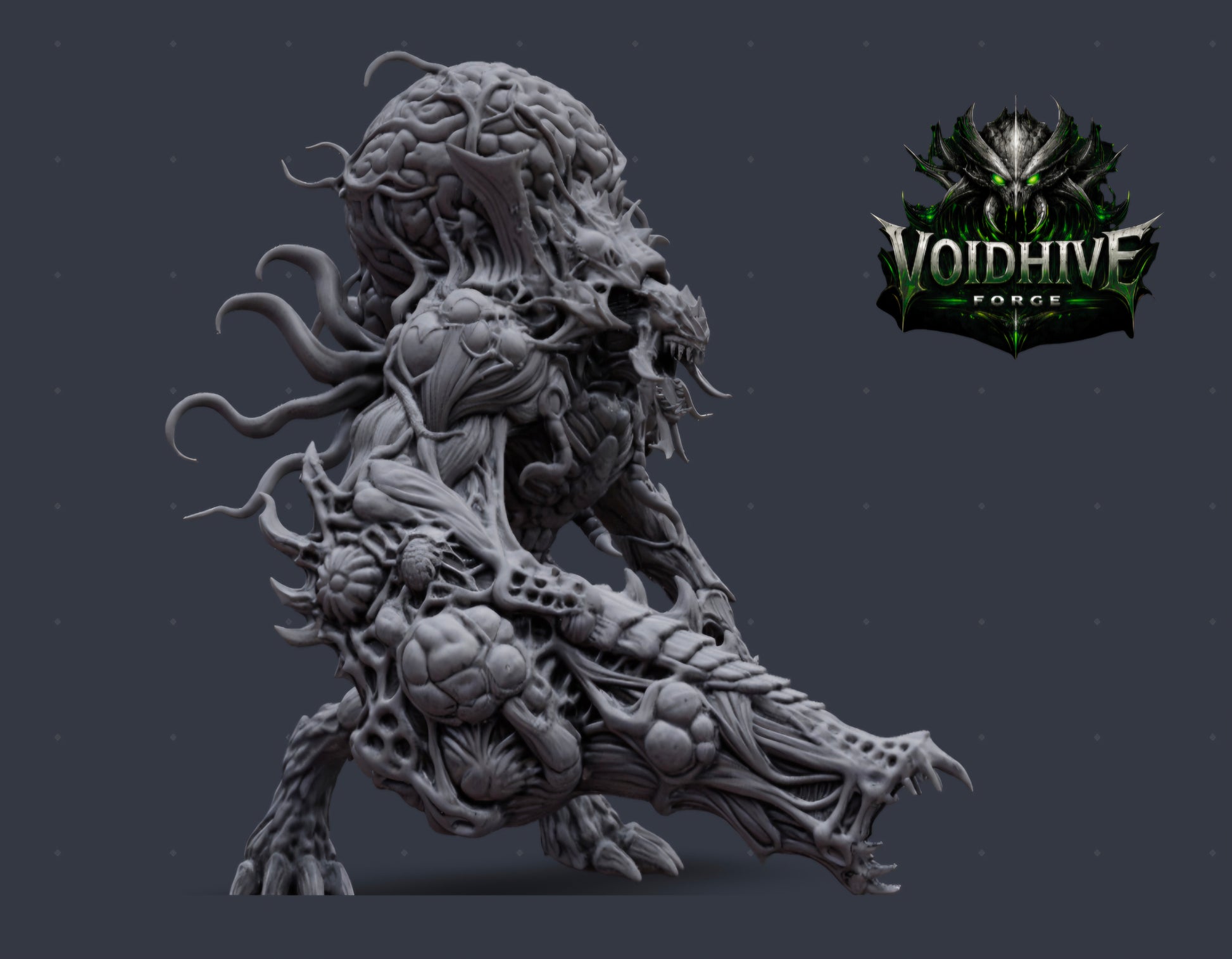 The Maw Ascendant 120mm resin centrepiece miniature by VoidHive Forge — front view, unpainted
