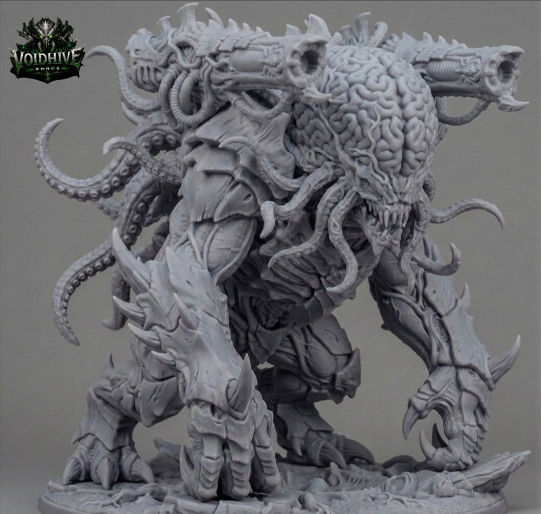 VoidHive Forge Cortex Siege Beast – front three-quarter view showing bio-cannon and armoured torso