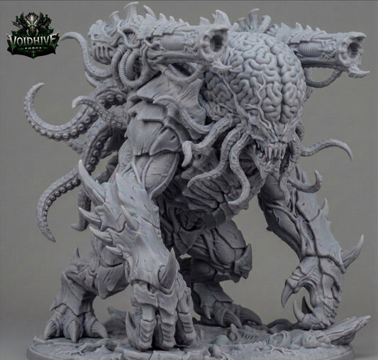 VoidHive Forge Cortex Siege Beast – front three-quarter view showing bio-cannon and armoured torso