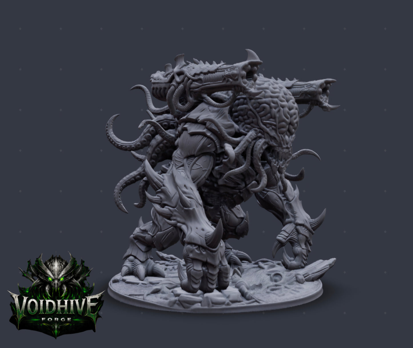 VoidHive Forge Cortex Siege Beast – rear three-quarter view showing dual heads and tentacle detail