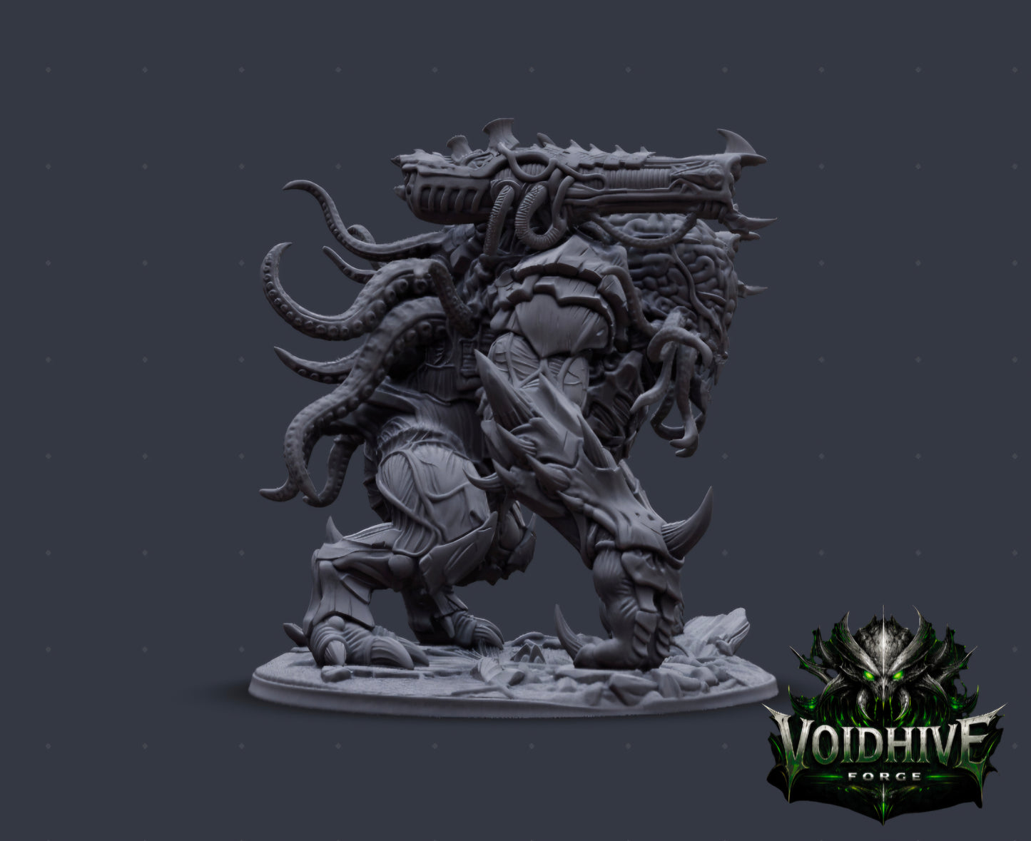 VoidHive Forge Cortex Siege Beast – front view showing multi-headed form and chitinous armour