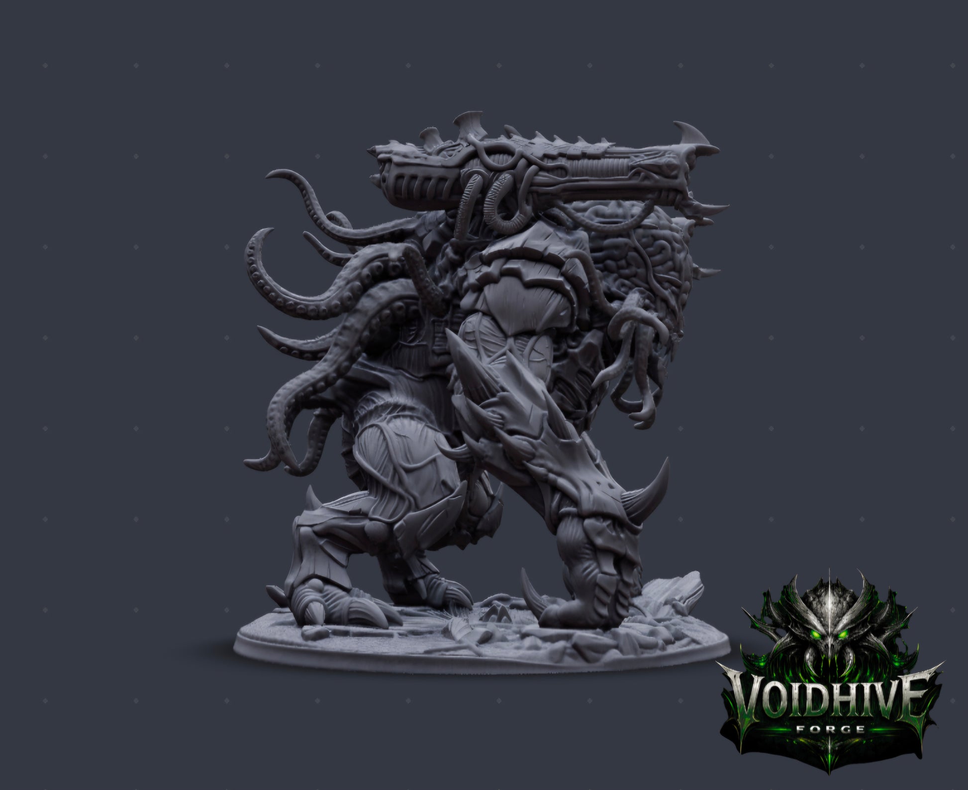 VoidHive Forge Cortex Siege Beast – front view showing multi-headed form and chitinous armour