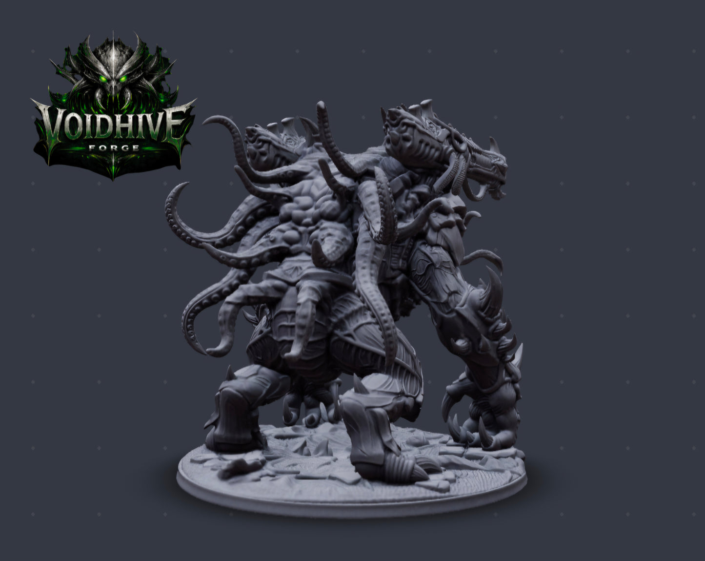 VoidHive Forge Cortex Siege Beast – front view showing multi-headed form and chitinous armour