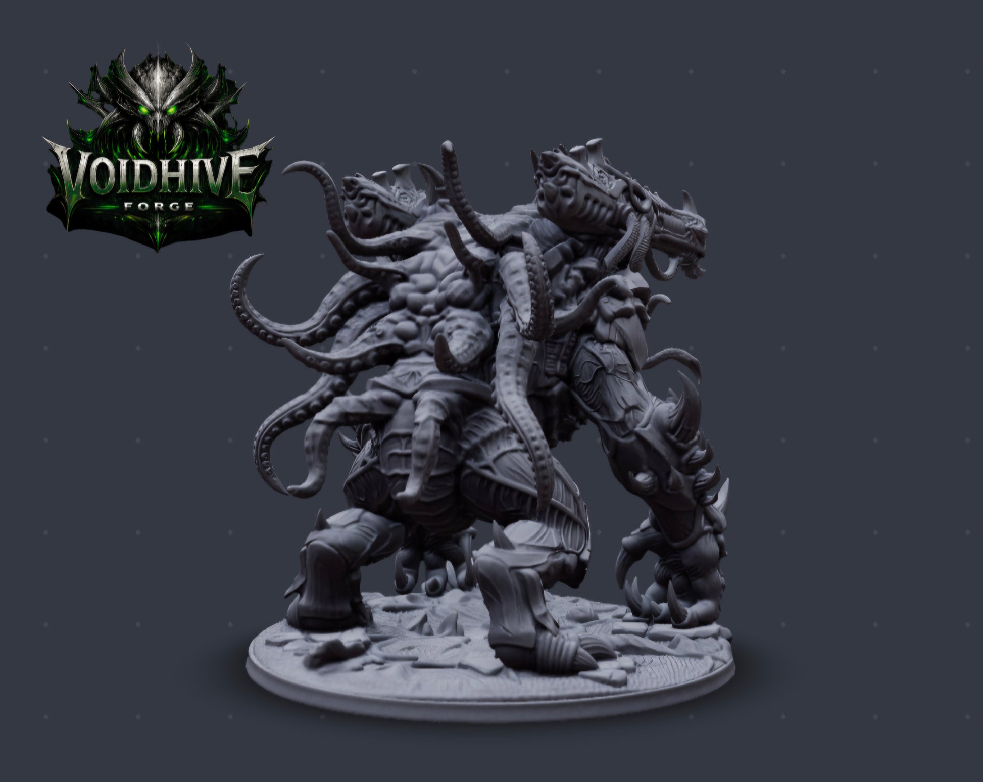 VoidHive Forge Cortex Siege Beast – front view showing multi-headed form and chitinous armour