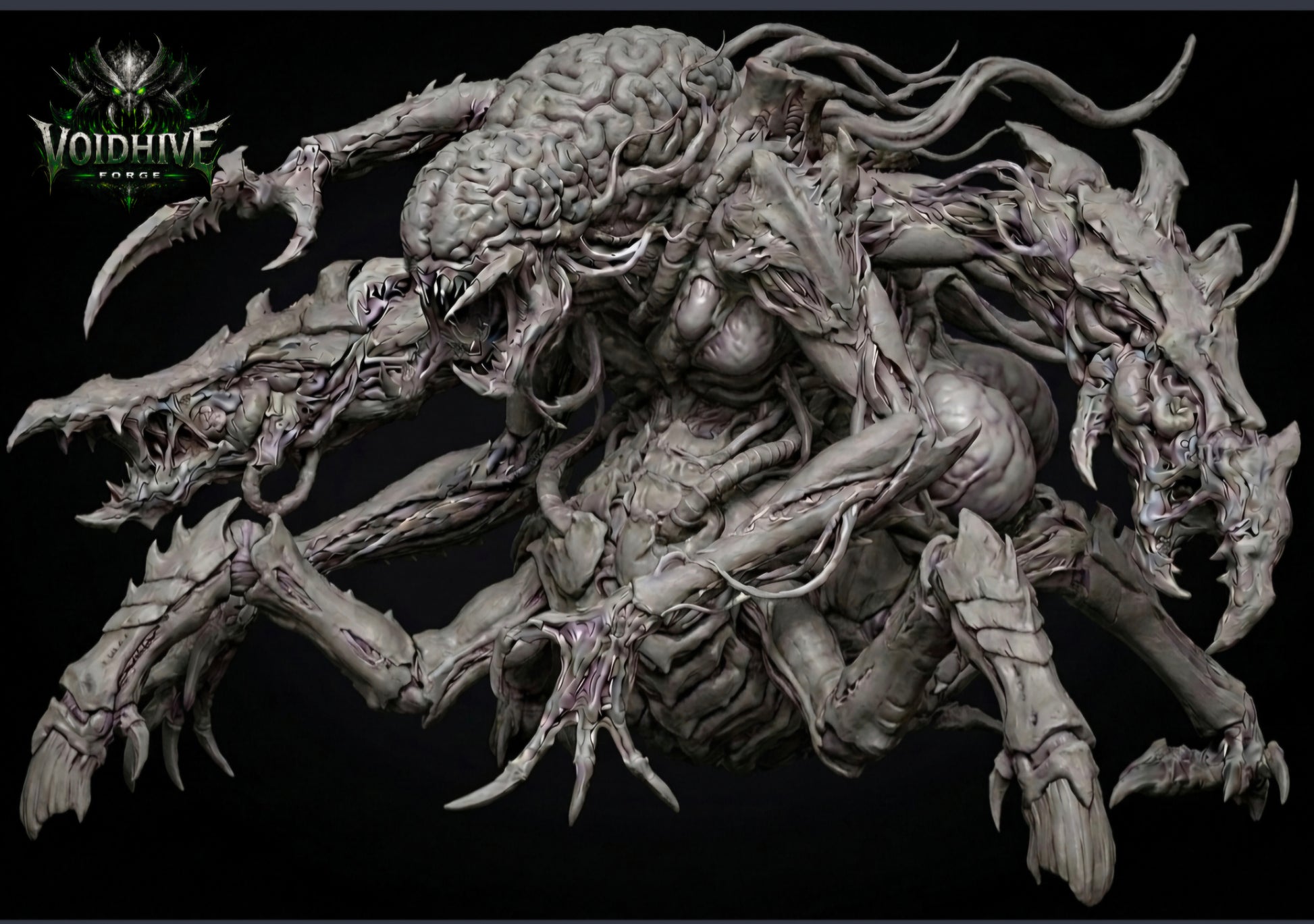 VoidHive Forge Cortex Reaper – front view, multi-limbed psychic predator bioform resin miniature