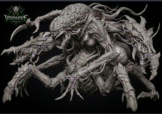 VoidHive Forge Cortex Reaper – front view, multi-limbed psychic predator bioform resin miniature
