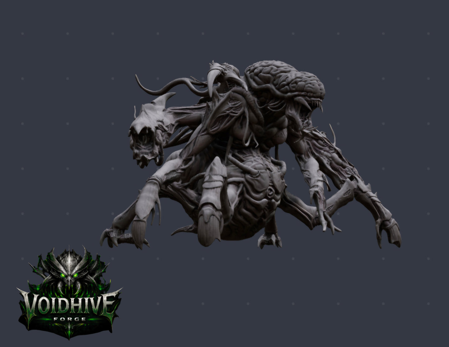 VoidHive Forge Cortex Reaper – front three-quarter view showing dual brain sacs