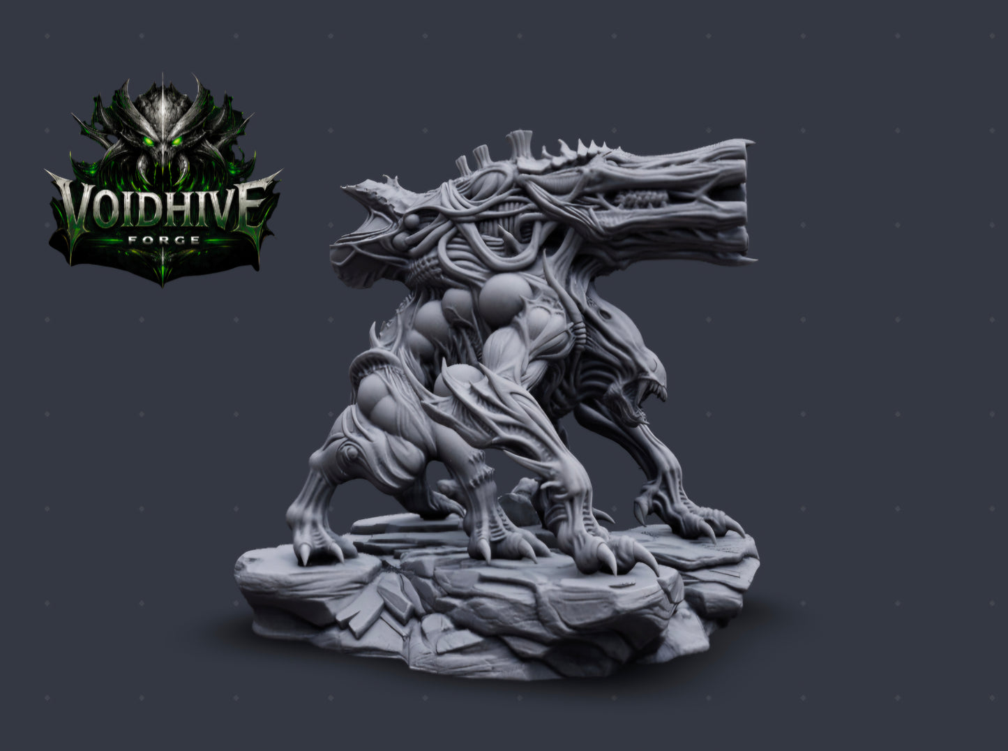 VoidHive Forge Void Spine Reaver resin miniature - three quarter view