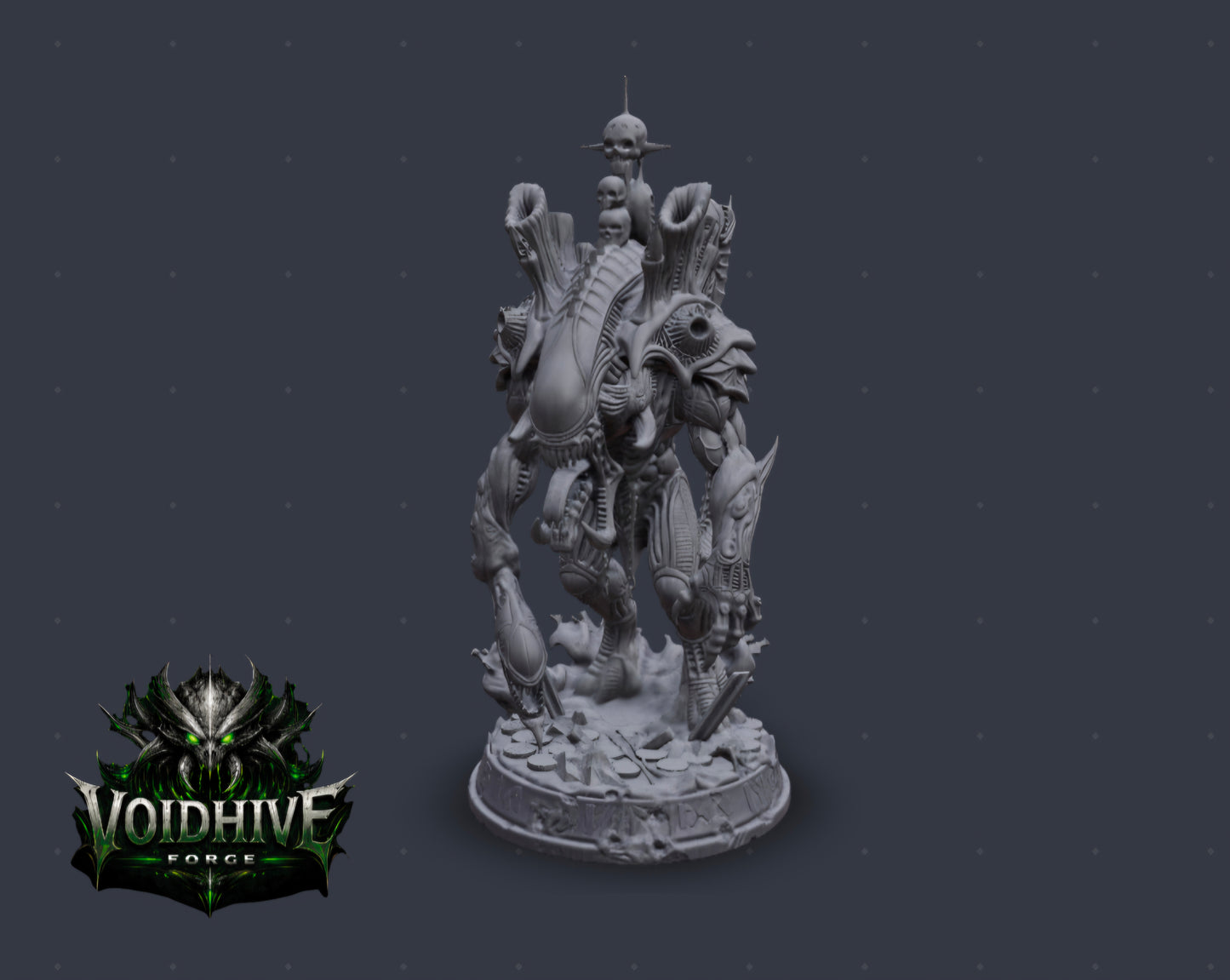 VoidHive Forge Skullmaw Harvester resin miniature — side view with serpentine tail extended and fanged strike head visible