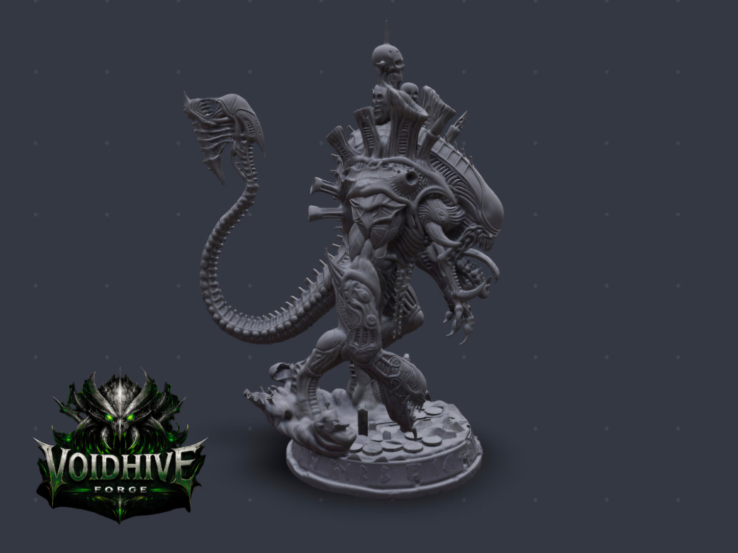 VoidHive Forge Skullmaw Harvester resin miniature — close-up of skull trophy crest and gaping maw detail
