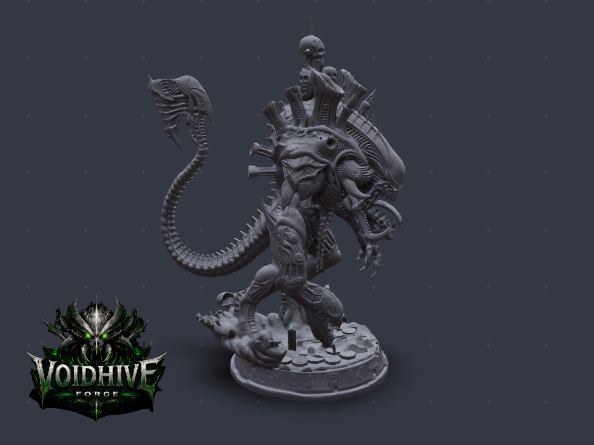 VoidHive Forge Skullmaw Harvester resin miniature — close-up of skull trophy crest and gaping maw detail
