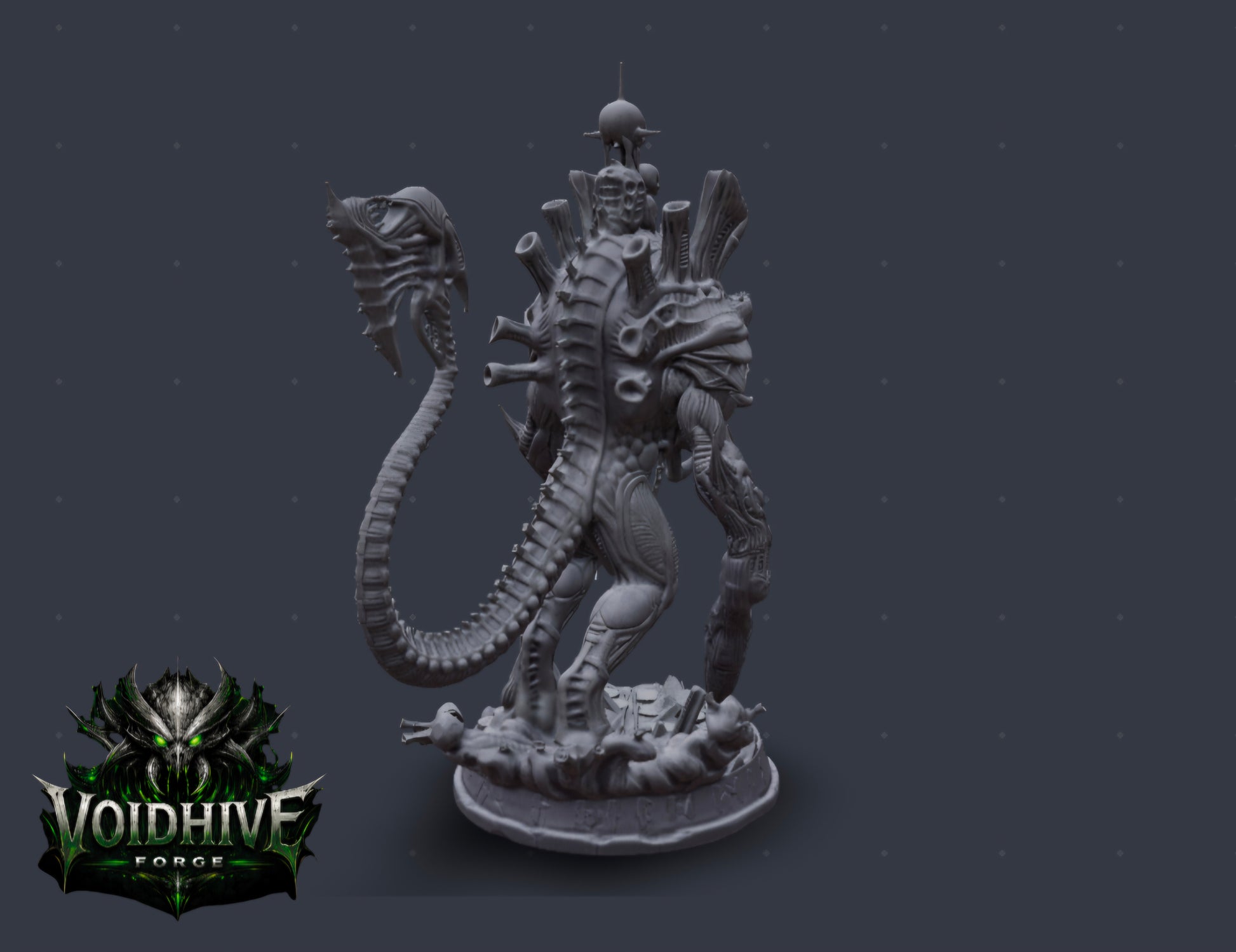 VoidHive Forge Skullmaw Harvester resin miniature — close-up of layered chitin plating and bio-weapon growths