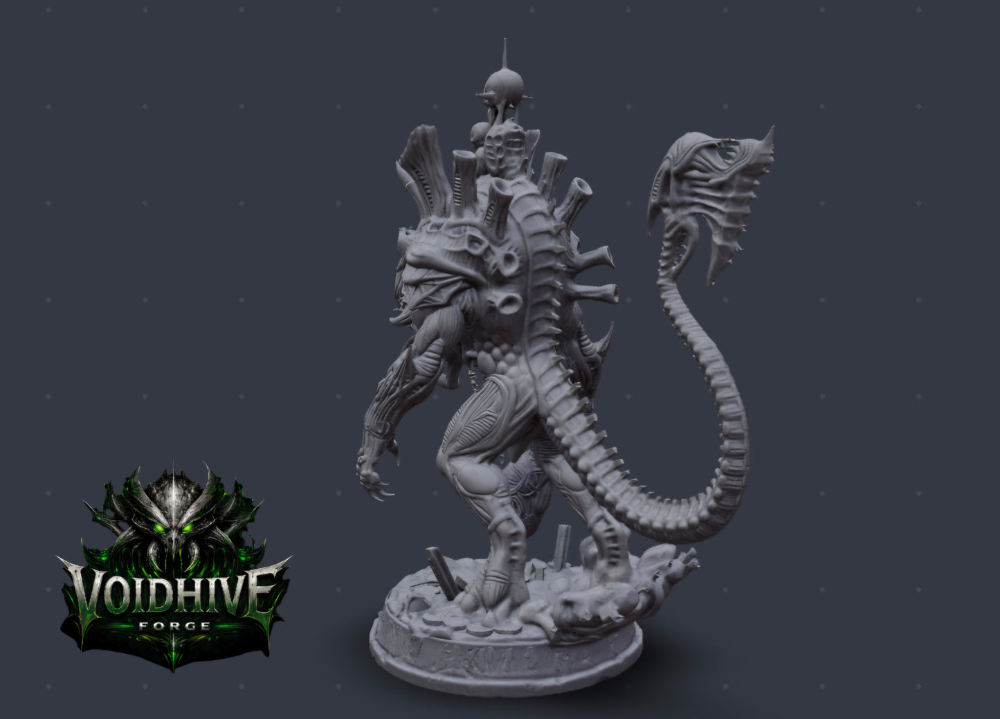 VoidHive Forge Skullmaw Harvester resin miniature — upper torso and cranial detail showing exposed sinew and sensory organs
