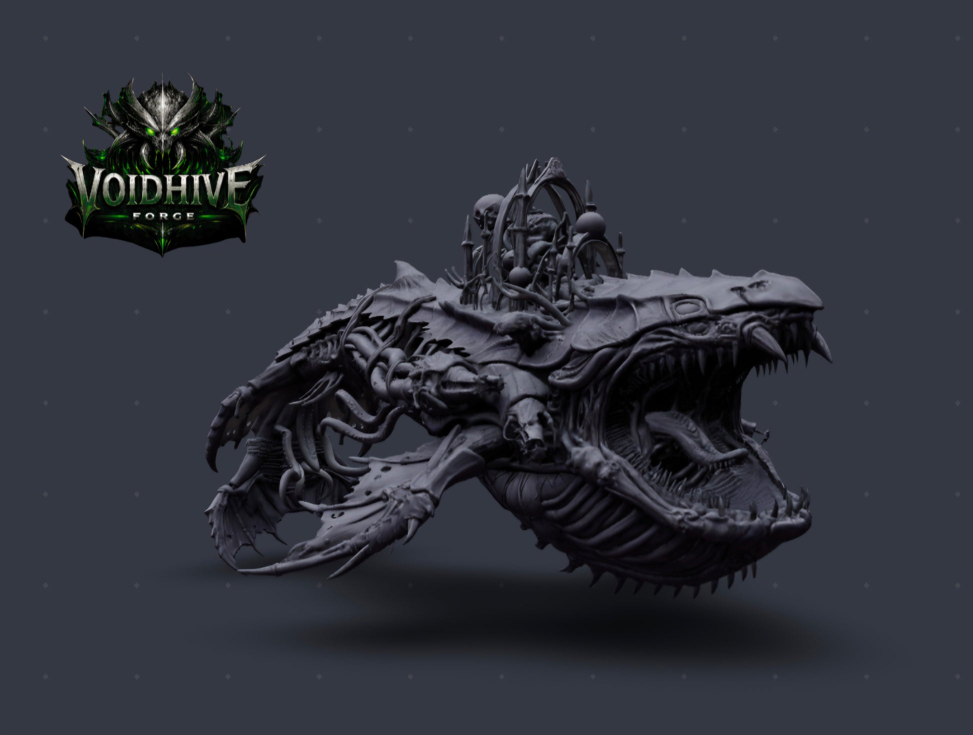 Kharreth the Bonethrone – rear three-quarter view showing ossuary crown and claw detail, grey resin