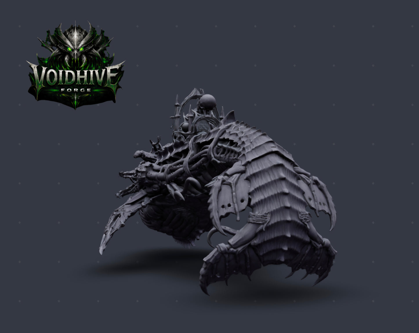 Kharreth the Bonethrone – low angle rear view showing armoured underbelly and leg detail, grey resin
