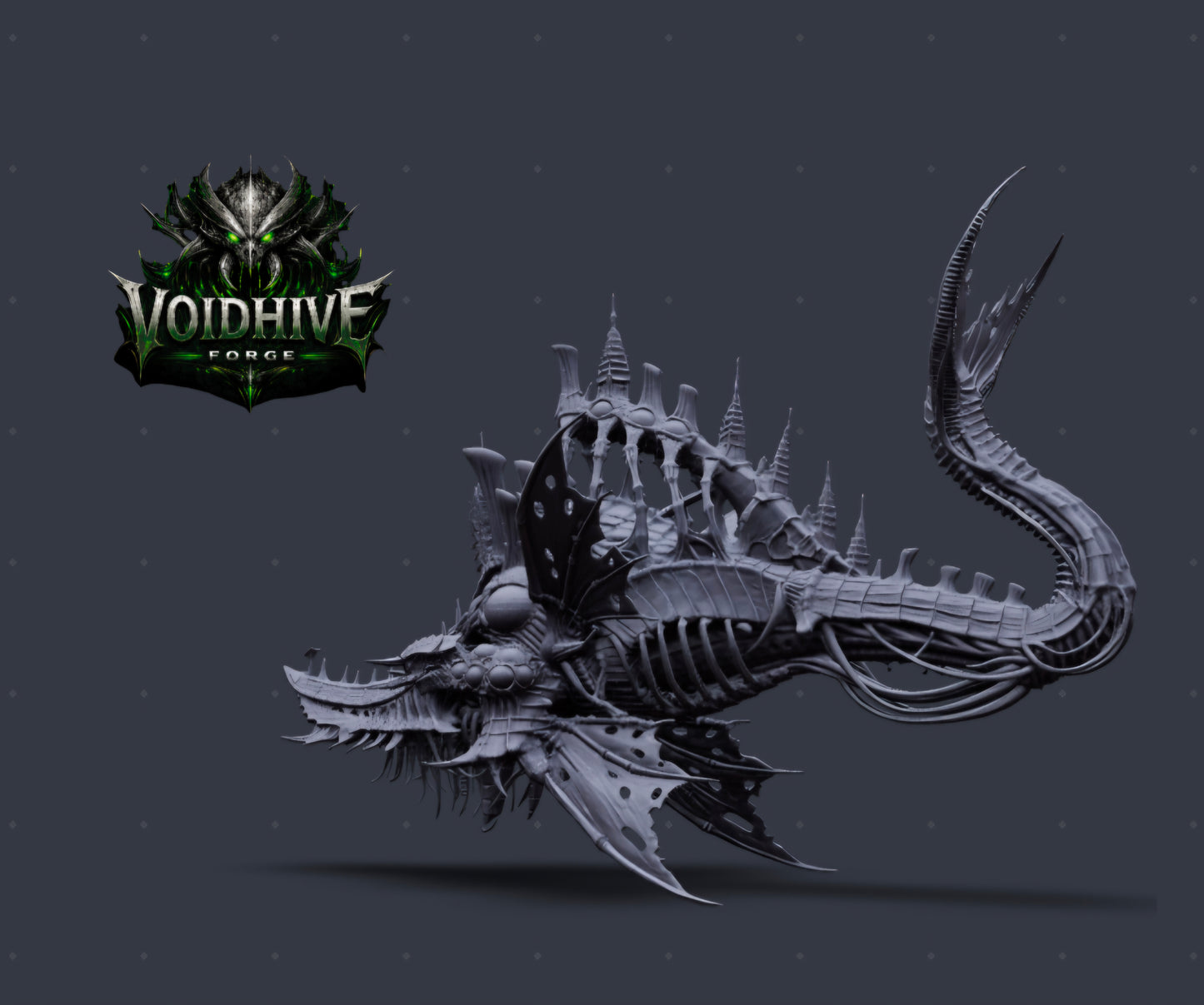 Vorrakh the Sunken – three-quarter front view showing blade fins and compound eyes, grey resin