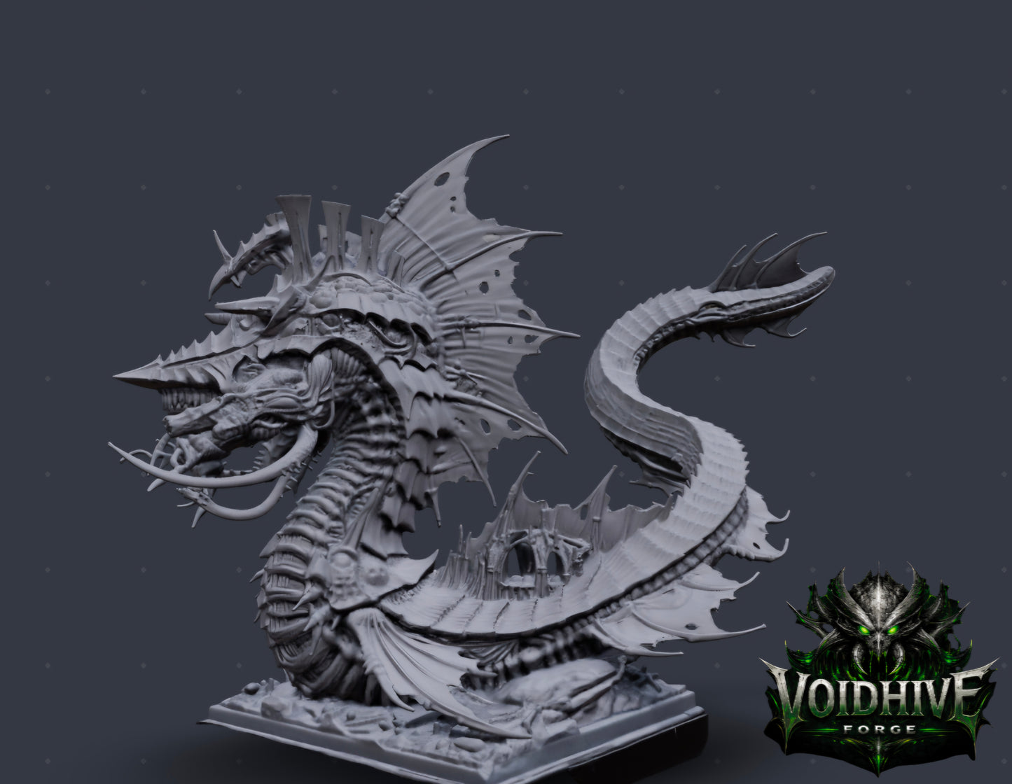 Narthul the Deepborn – extended neck and tail pose, grey resin
