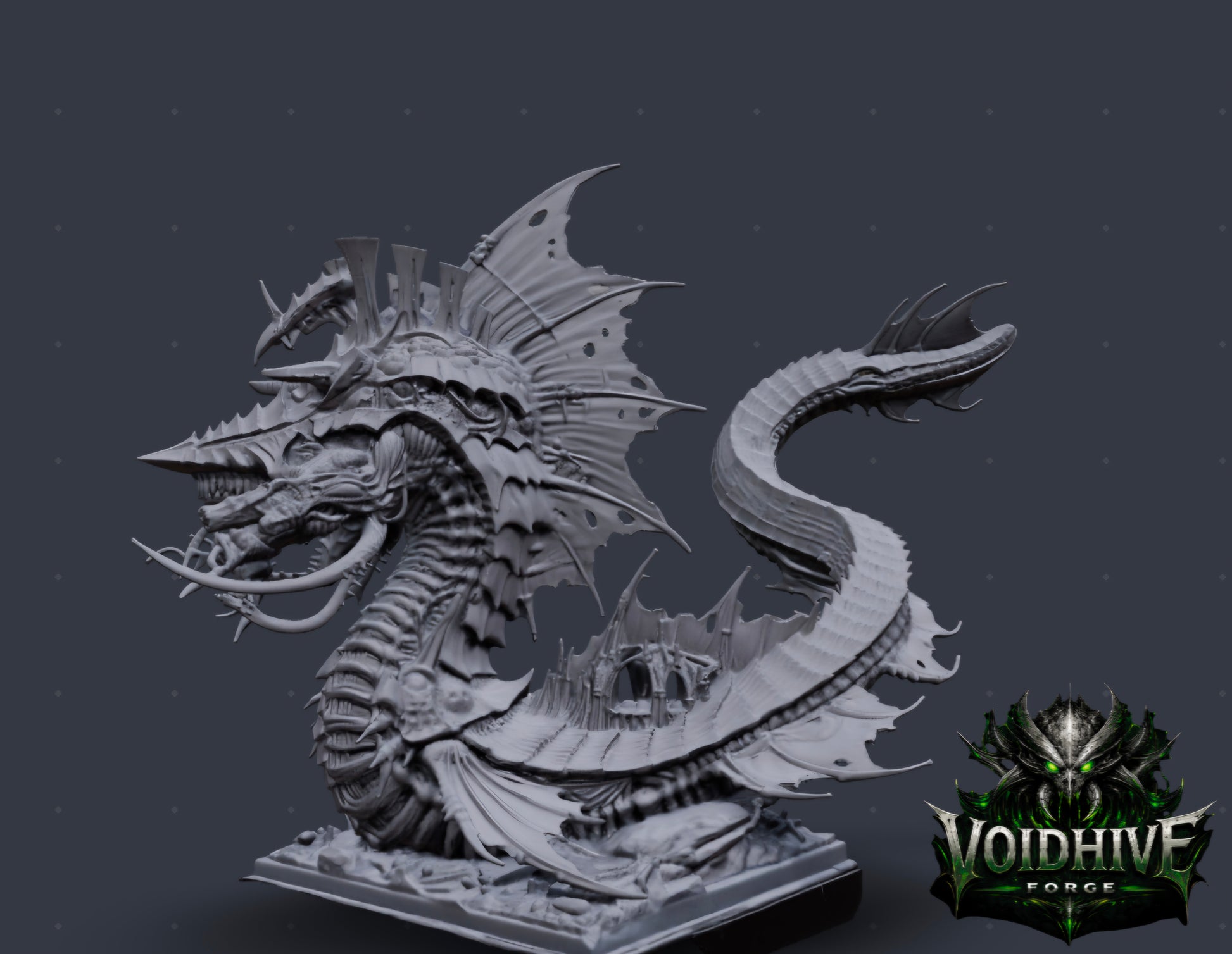 Narthul the Deepborn – extended neck and tail pose, grey resin
