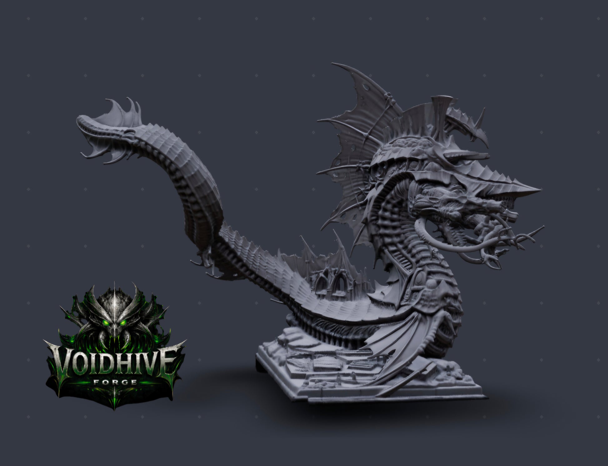Narthul the Deepborn – dynamic coiled pose, grey resin