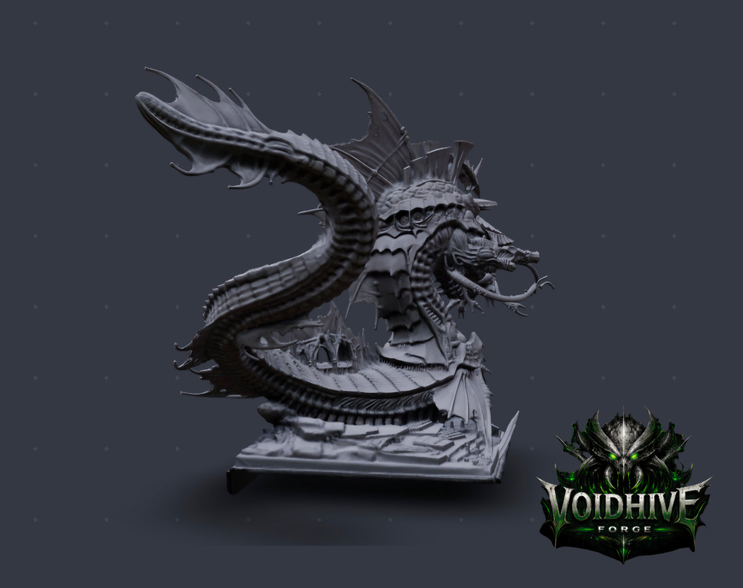 Narthul the Deepborn – rearing pose with sweeping tail, grey resin