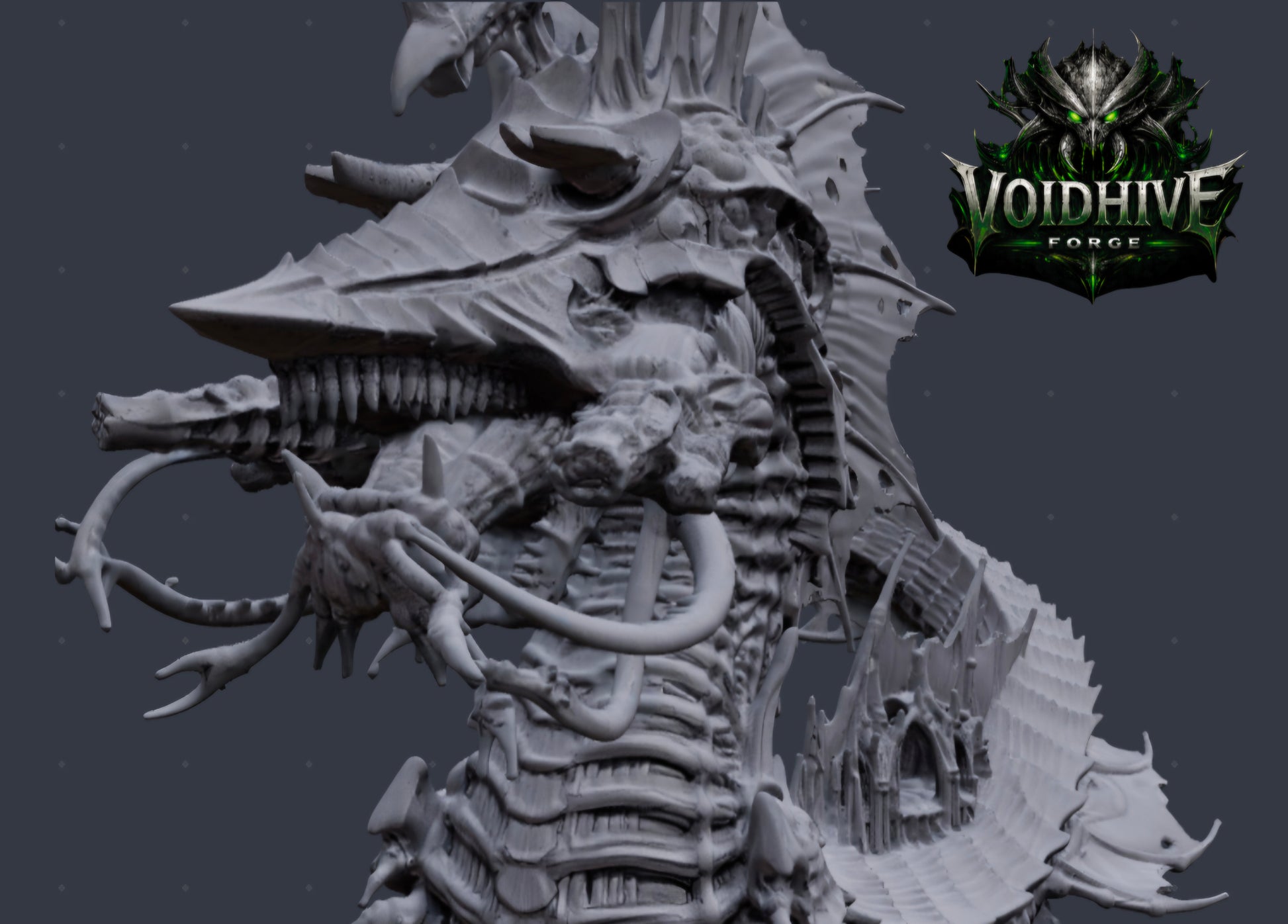     Narthul the Deepborn – close-up chitin and tendril detail, grey resin

