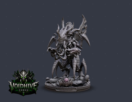 side view, full model) — Keth the Maw Sovereign — VoidHive Forge resin apex bioform, side view showing full model with multi-limb assembly and base
