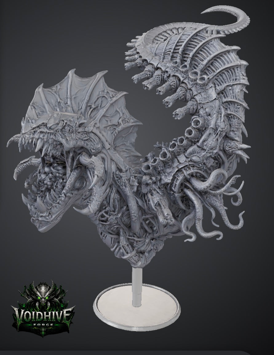 Void Maw Abyssal Brood Titan — front-facing view on display stand showing open maw and bio-mechanical coils