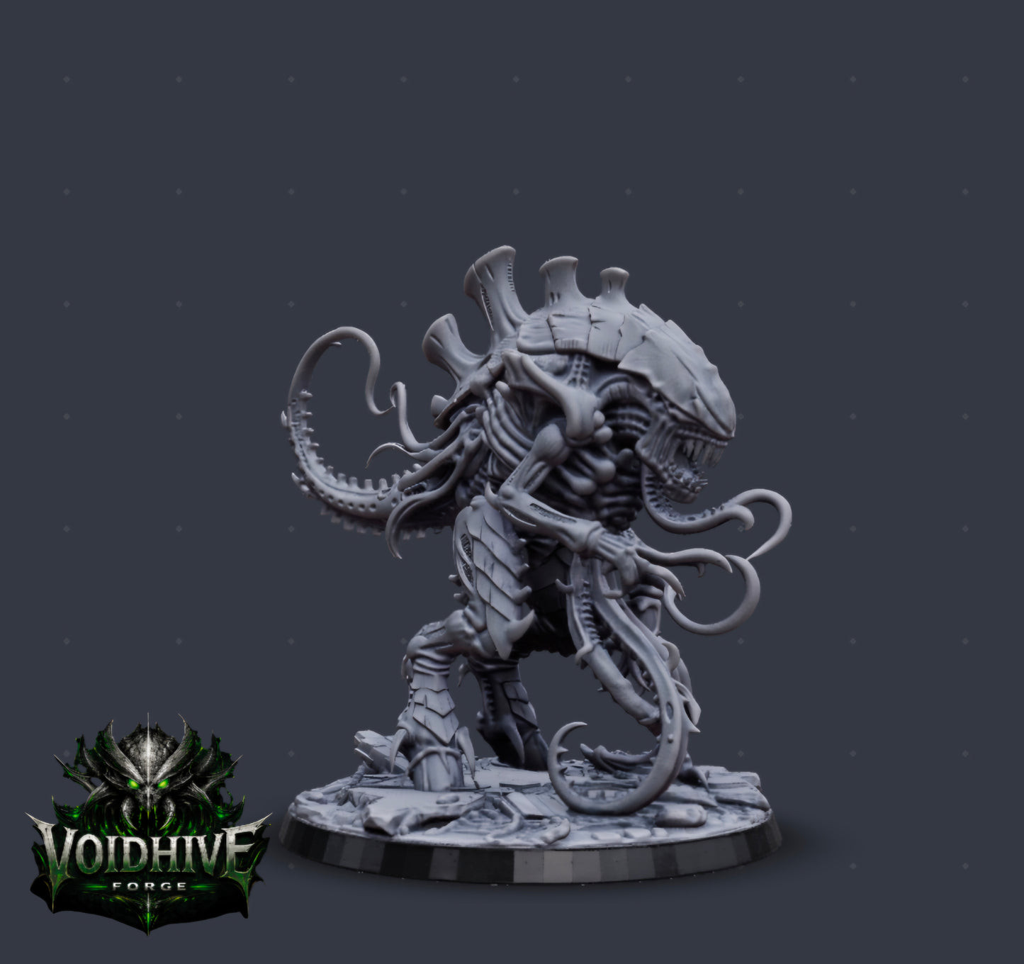 Carrion Sovereign resin miniature by VoidHive Forge — side profile showing full silhouette and tendrils"