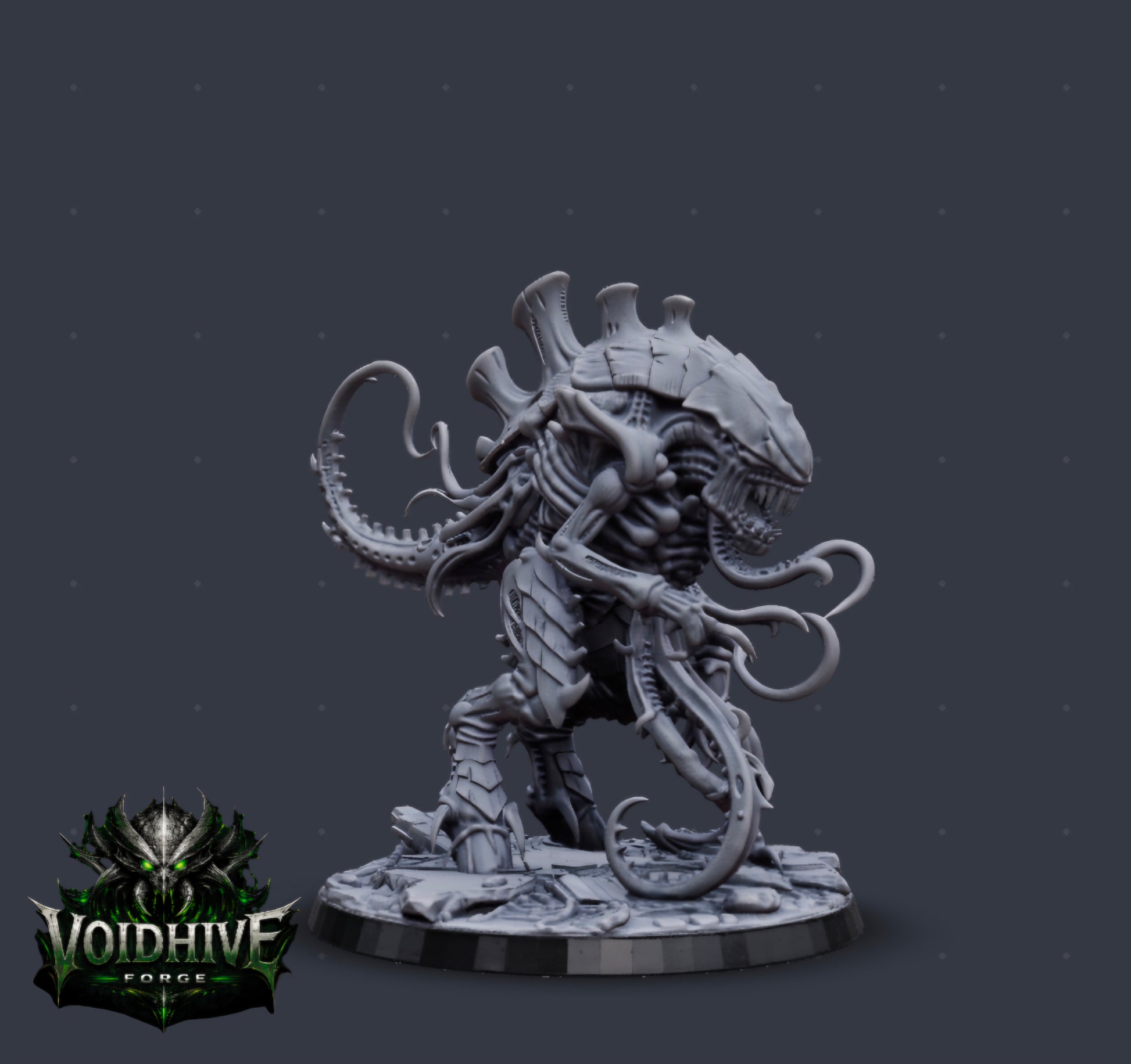 Carrion Sovereign resin miniature by VoidHive Forge — side profile showing full silhouette and tendrils"