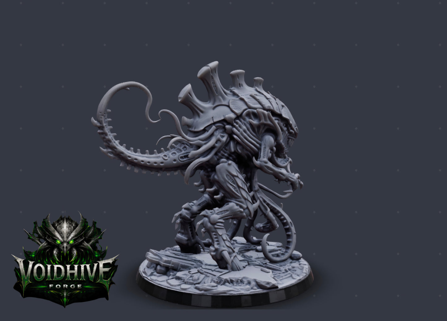Carrion Sovereign resin miniature by VoidHive Forge — low angle view showing armoured legs and base"
