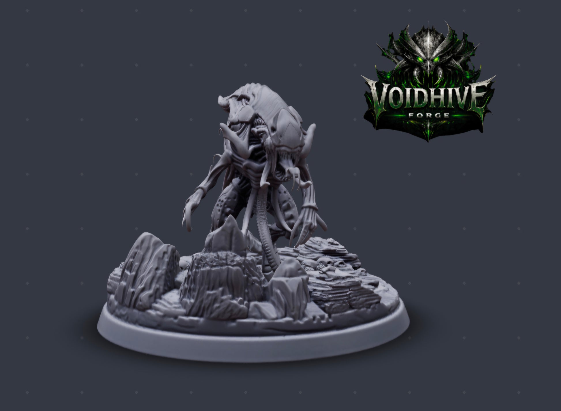 Voidfang Reaper resin miniature by VoidHive Forge — rear three-quarter view showing spear tail"